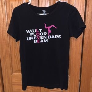 Black gymnastics shirt - love beam, floor, vault..